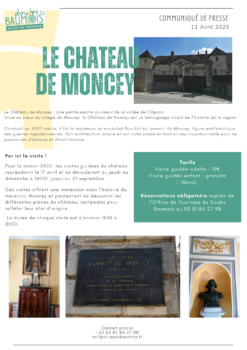 Communiqué de presse - Visites guidées du château de Moncey - 11 Avril 2025