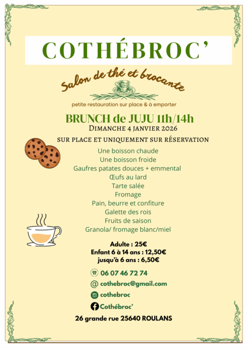 Ouverture les 1er dimanches du mois (Brunch) : de 11h00 à 14h00 - 1