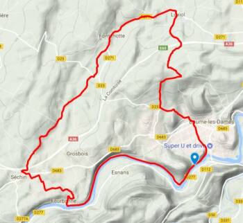 Carte boucle VTT n°67 Baume les Dames